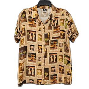 Dravus Mushroom Rayon Camp Shirt Button Up Size Small Psychedelic Hippie nature